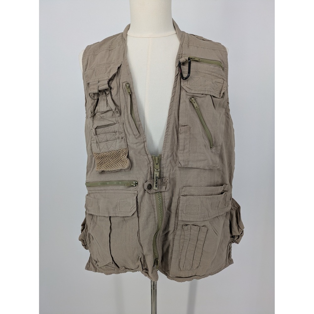Humvee Fishing Vest Mens Large Khaki Cotton 21 Pocket Utility Safari Gorpcore